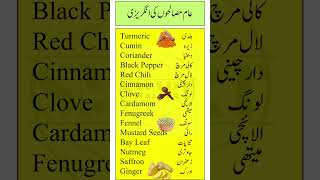 Top 15 Common Spices for Cooking with Urdu Meaning  Kitchen Spices Vocabulary  Smart Study Zone [upl. by Toms]