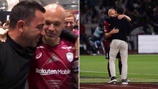 Xavi and Iniesta REUNITE during Vissel Kobe vs Barcelona 02 [upl. by Sucramed]