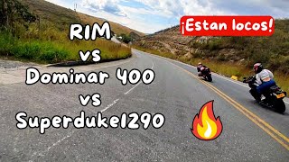 Dominar 400 vs R1m vs Superduke 1290r  A tope con los parceros en sus cohetes KtmYamahaBajaj [upl. by Nerreg]