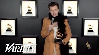 Harry Styles Thanks Fans After Grammy Win for Watermelon Sugar [upl. by Oiratno388]