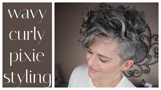 Wavy Curly Pixie Styling pixie 🧚‍♀️ pixiehair grayhairtransition [upl. by Golden]