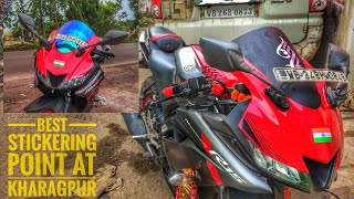 Best stickering point at kharagpur  R15 V3 stickering R15 V3 wind shield mahakal sticker install [upl. by Ynnob]