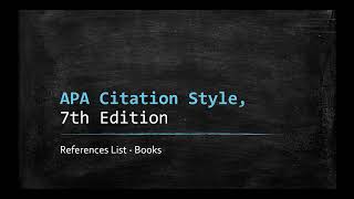 APA 7th Edition References Lists  Basic Books [upl. by Ball326]