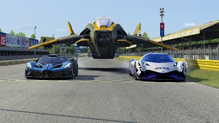 SF Fighter B vs Devel Sixteen vs Bugatti Bolide at Monza Full Course [upl. by Iztim770]