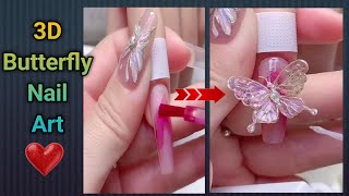 3D Gel Glass Butterfly Nail Art  Easy Butterfly 3D nail design  3d acrylic nail art [upl. by Favin]