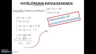 Yhtälöparin ja yhtälöryhmän ratkaiseminen [upl. by Leena]