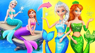 Elsa and Anna Become Mermaids  30 Frozen DIYs [upl. by Leasi]