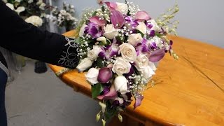 How to Make a Cascading Bridal Bouquet with Roses Orchids and Calla Lilies [upl. by Nebeur]