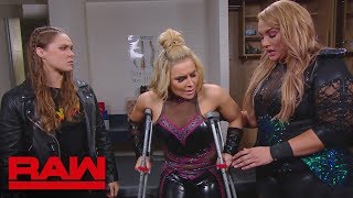 Nia Jax and Ronda Rousey check on Natalya in the trainers room Raw June 4 2018 [upl. by Dez]