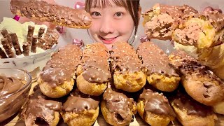 ASMR Chocolate Cream Puffs【Mukbang Eating Sounds】【English subtitles】 [upl. by Aicilec]