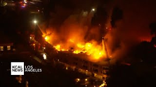 Firefighters battle massive Third Alarm fire at apartment complex in Lomita [upl. by Yenal694]