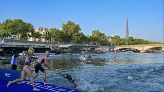 No Seine no gain Triathletes compete 1500m river swim in Paris [upl. by Esserac518]