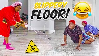 SLIPPERY FLOOR PRANK EXTREMELY HILARIOUS [upl. by Becca]