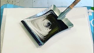 Dustpan Pour with Negative SpaceBlack White Silver and GoldAcrylic Pour Final Series [upl. by Coop]