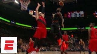 LeBron James throws down epic dunk on Jusuf Nurkic  ESPN [upl. by Menell]