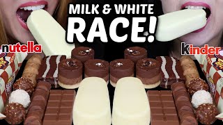 ASMR MILK amp WHITE CHOCOLATE RACE BIG ICE CREAM BARS MINI MOUSSE CAKES NUTELLA KINDER FERRERO 먹방 [upl. by Rita]