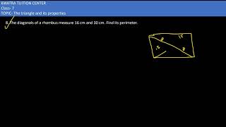 8 The diagonals of a rhombus measure 16 cm and 30 cm Find its perimeter [upl. by Aesoh103]