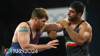 Irans Saravi outs USA wrestler Joe Rau in R16 GrecoRoman opener  Paris Olympics  NBC Sports [upl. by Dronski]