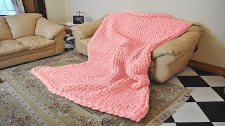 Chunky Knit Blanket No Shedding Hack Included Hand Knitting Tutorial [upl. by Jonas]