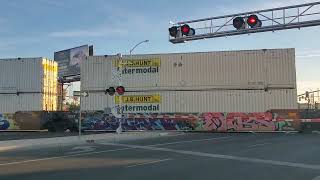 BNSF intermodal train passing McKinley Ave Fresno ca Happy Halloween Railfans [upl. by Oiramed240]