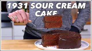 1931 Sour Cream Devils Food Chocolate Cake Recipe  Old Cookbook Show [upl. by Kelwen218]