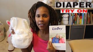 TRY ON Adult DIAPERS  LIVDRY Trying on LIVDRY Ultimate Disposable DIAPERS Size Small [upl. by Anerok]