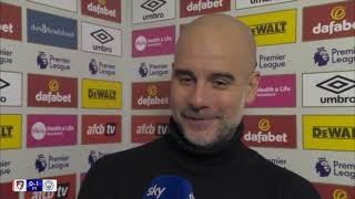 Pep Guardiola reacts to Manchester City sides win at Bournemouth and comments on the busy schedule [upl. by Alegna]