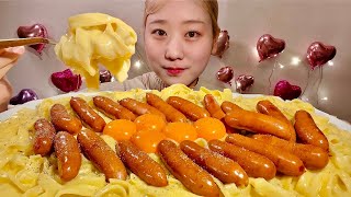 ASMR Carbonara with Sausage【Mukbang Eating Sounds】【English subtitles】 [upl. by Arutnev]