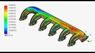 SolidWorks Flow Simulation マニホールドの熱流体解析速度表示 [upl. by Nerval]