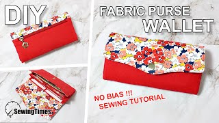 DIY FABRIC PURSE WALLET SEWING TUTORIAL  지갑만들기  no bias  zipper pocket  pattern sewingtimes [upl. by Dnumyar483]