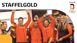 ChampagnerDusche im StaffelTeam der Rennrodler 🥇  Team Deutschland [upl. by Lynch]