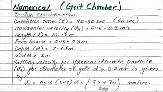 Unit7  Waste Water Treatment  Grit Chamber  Numerical  Sanitary Engineering  Prashant YT [upl. by Niabi517]