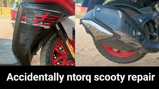 Accidentally ntorq scooty scratch repair and damage sticker repair [upl. by Eilarol]