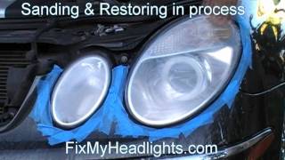 Quick Way To Restore Your Car Oxidize Plastic Headlights Mercedes E320 Miami FL [upl. by Ycrad]