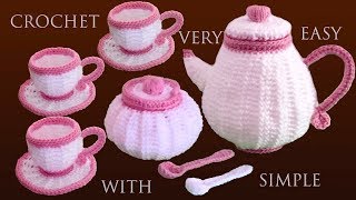 Como tejer a crochet azucarero para juego de tazas de té y café ganchillo para principiantes [upl. by Ahsirtal]