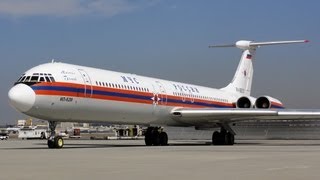 МЧС России Ilyushin Il62M RA86570 Engine Start Up Taxi and Takeoff [upl. by Adnilev]