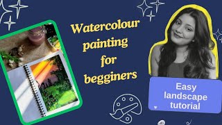 Easy landscape painting tutorial water colour painting for begginers [upl. by Suez]