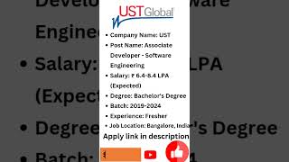 UST is hiring  UST Recruitment 2023 itjobsforfreshers hiring recruitment2023 jobvacancy [upl. by Llenrap455]