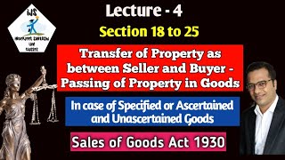 Lecture4 Sec18to25 Transfer of Property as between Seller and Buyer  Passing of Property in Goods [upl. by Regor]