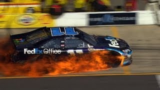 Denny Hamlin spins while going fourwide starts on fire [upl. by Euqor]