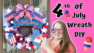 Sweet Freedom 4th of July Wreath DIY Deco Mesh Basic Cruffle Method Wreath Patriotic Wreath Tutorial [upl. by Aliel]