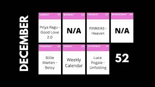 Weekly Calendar December  Week 52 [upl. by Ainerbas]