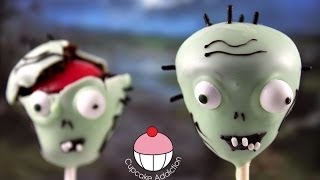 Halloween Zombie Cakepops with Surprise Jello Brains  A Cupcake Addiction How To Tutorial [upl. by Genisia]