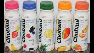 Chobani Greek Yogurt Drink Strawberry Banana Mixed Berry Piña Colada Mango amp Peach Review [upl. by Yenots901]