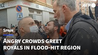 Spanish royals face angry crowd as they visit floodhit Valencia region  AFP [upl. by Nichola]