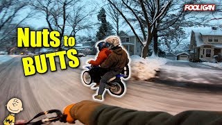 Pit Bikes Ride the Snowy Streets [upl. by Yme]