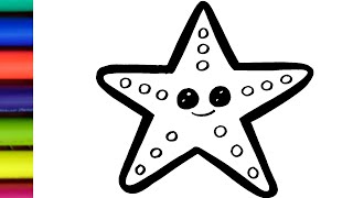 StarFish Drawing Colouring and Painting For Kids Toddlers  Lets Draw Together [upl. by Anahsat]