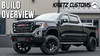 BUILD OVERVIEW Lifted 2019 GMC Sierra 1500 AT4  4 Inch Rough Country Lift  22x12 Fuel Siege Wheel [upl. by Attennod]