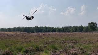 RNLAF CH47d Chinook low flying Ginkelse Heide Ede [upl. by Nonnahsed]