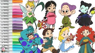 Baby Disney Pixar Coloring Book Compilation Princess Merida Mulan Monsters Inc Tinker Bell Dopey [upl. by Ocirema]